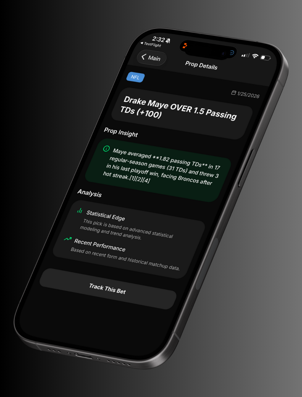 AI-Powered Prop Details with Statistical Analysis