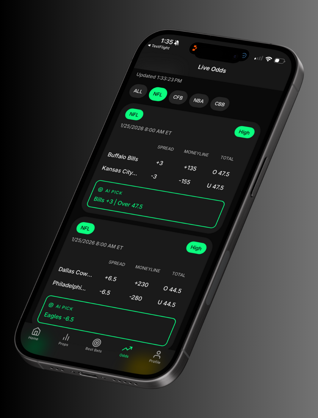 Live Odds with AI Pick Recommendations