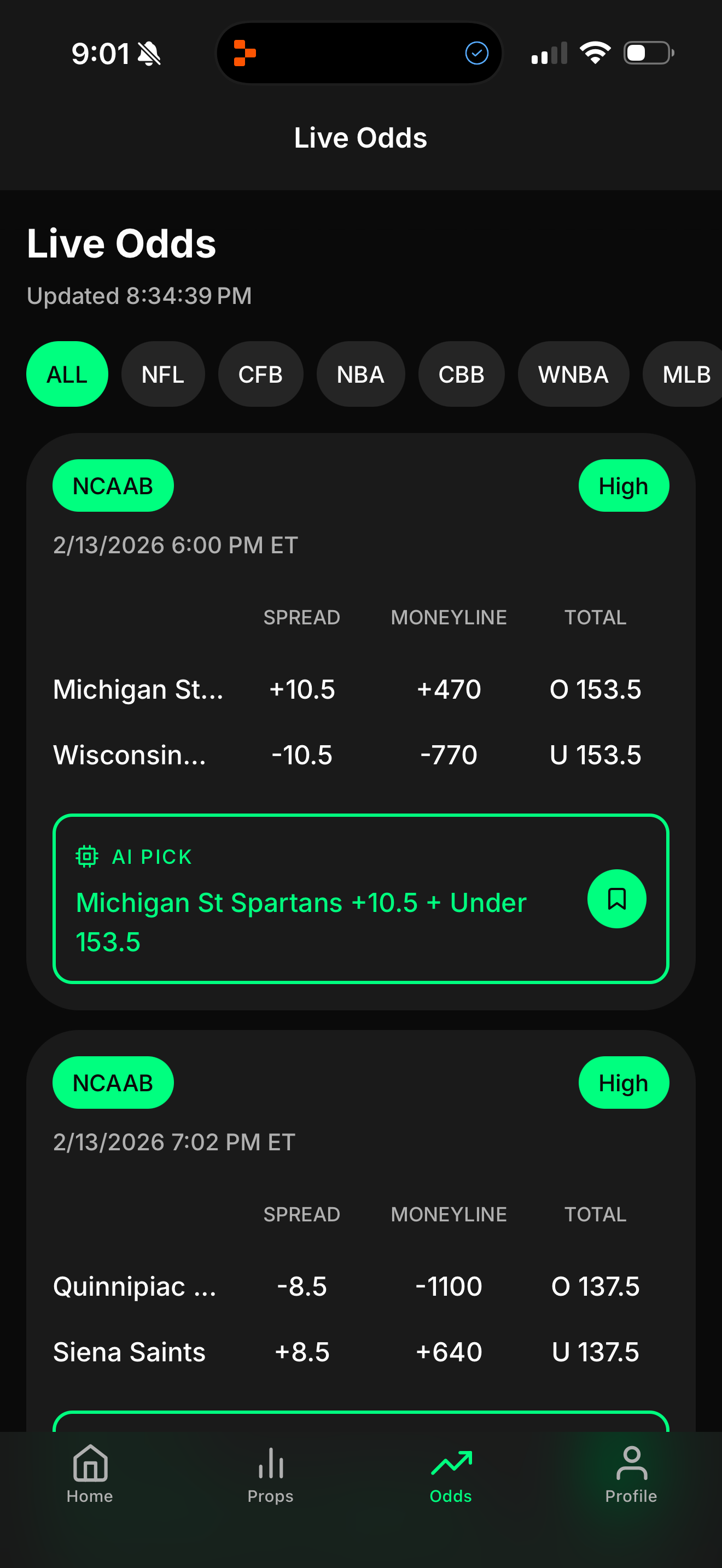 BetLens Live Odds with AI Picks