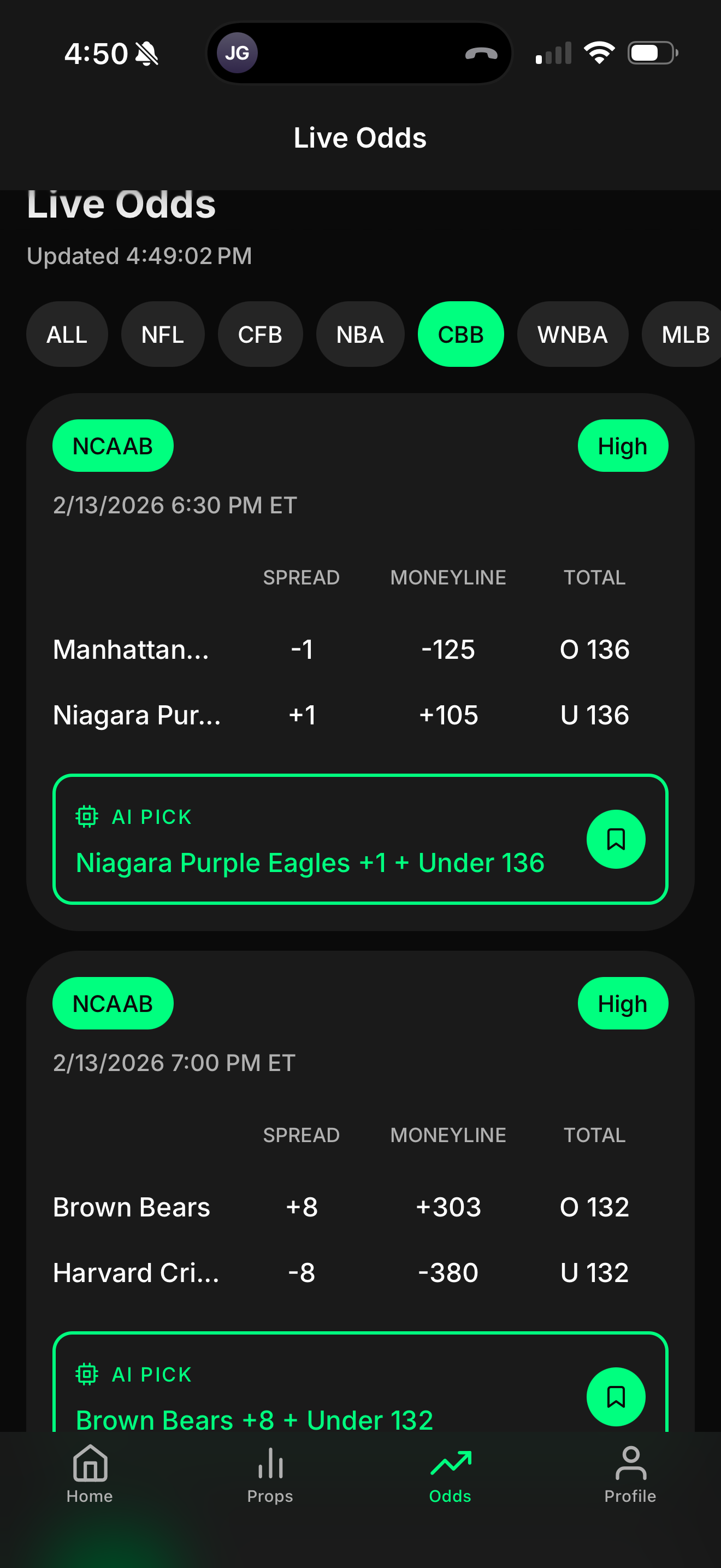 BetLens CBB Odds